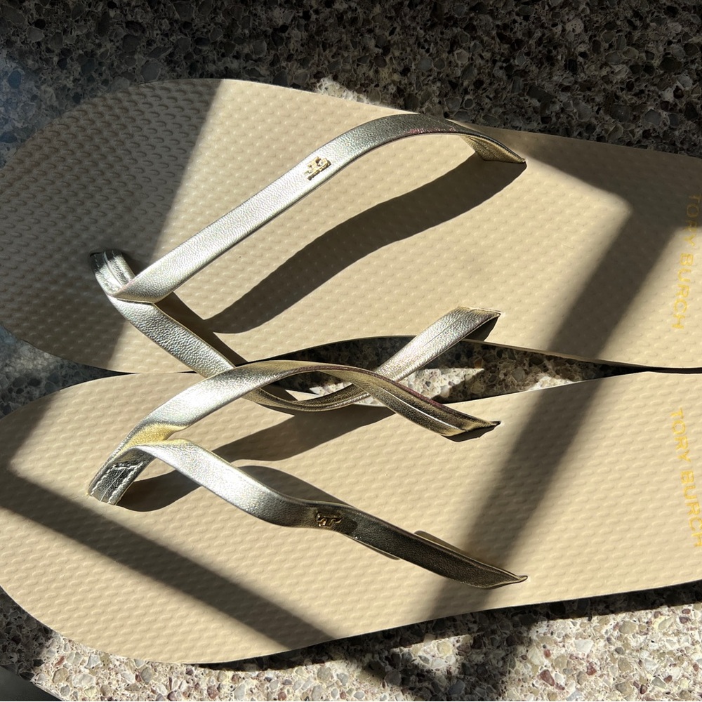 New Tory Burch Gold Flip Flops